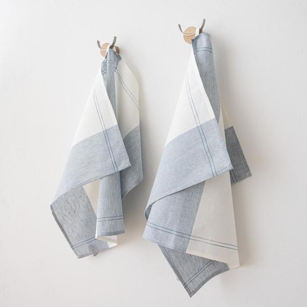 Linenme Set Of 2 Blue Cinque Linen Cotton Kitchen Towels Florence