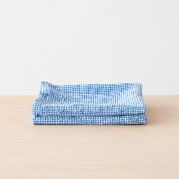linenme Set of 2 Blue Linen Cotton Hand Towels Wafer Washed