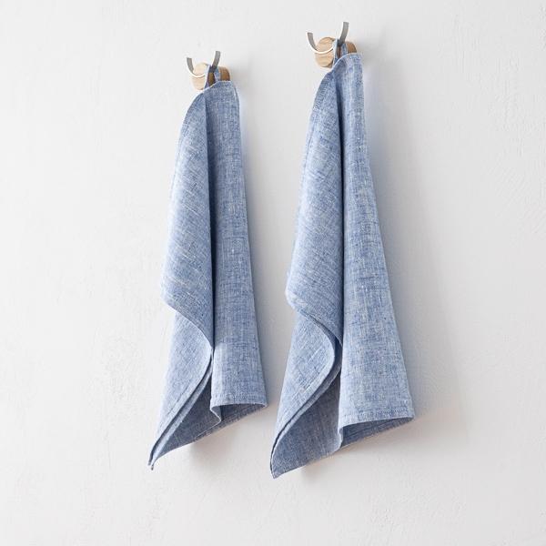 Linenme Set Of 2 Blue Linen Hand And Guest Towels Francesca