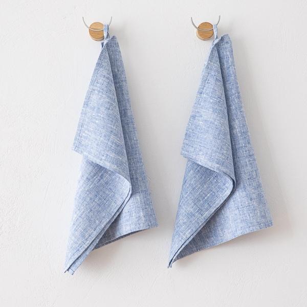 linenme Set of 2 Blue Linen Hand and Guest Towels Francesca