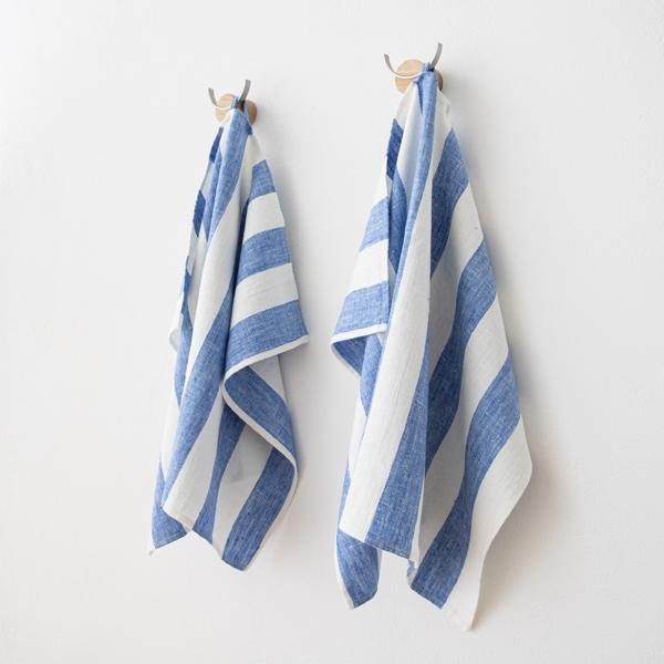 Linenme Set Of 2 Blue Linen Hand And Guest Towels Philippe