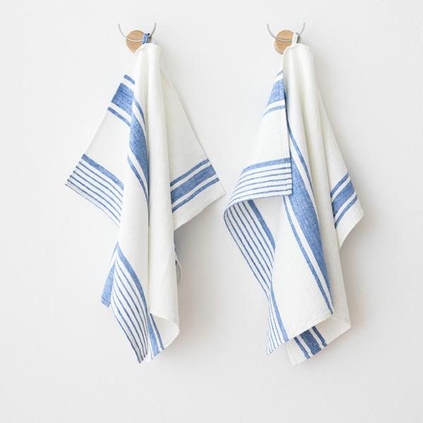 linenme Set of 2 Blue Linen Hand and Towels Tuscany