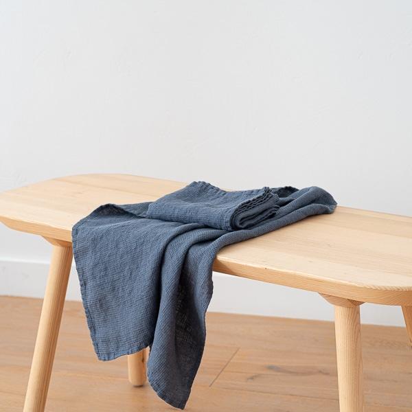 Linenme Set Of 2 Blue Linen Waffle Hand Towels Washed