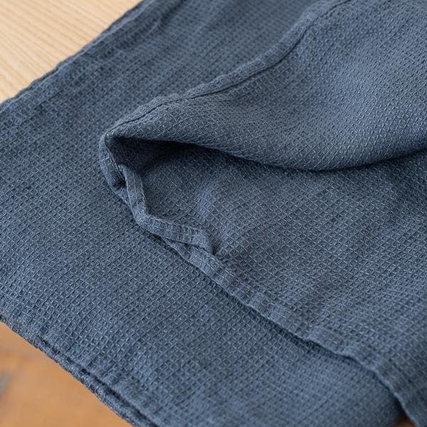 Linenme Set Of 2 Blue Linen Waffle Hand Towels Washed