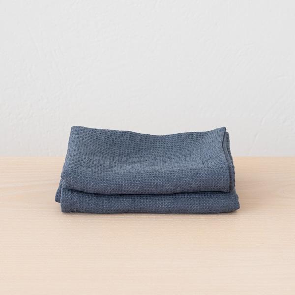 Linenme Set Of 2 Blue Linen Waffle Hand Towels Washed