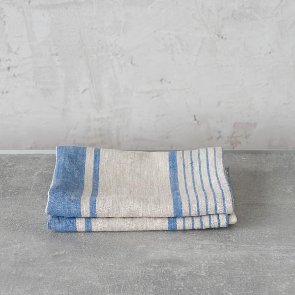 Linenme Set Of 2 Blue Natural Striped Linen Tea Towels Provence