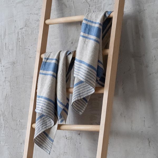 Linenme Set Of 2 Blue Natural Striped Linen Tea Towels Provence