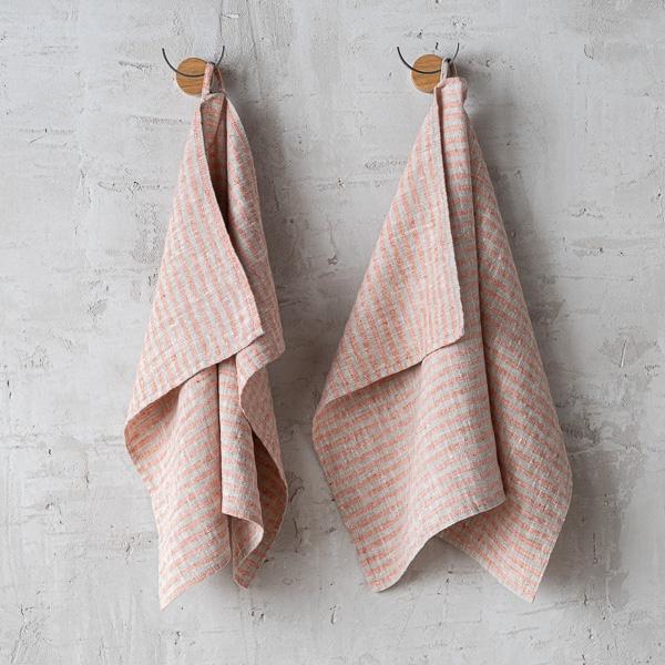 linenme Set of 2 Brick Natural Linen Hand Towels Brittany
