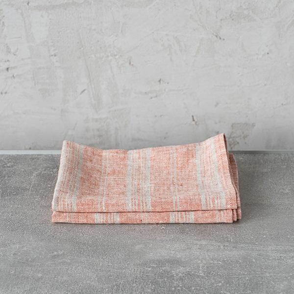 Linenme Set Of 2 Brick Natural Linen Tea Towels Multistripe