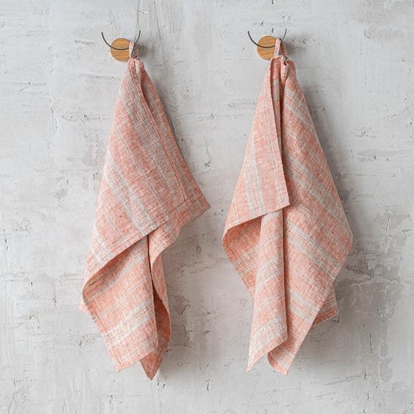 linenme Set of 2 Brick Natural Linen Tea Towels Multistripe