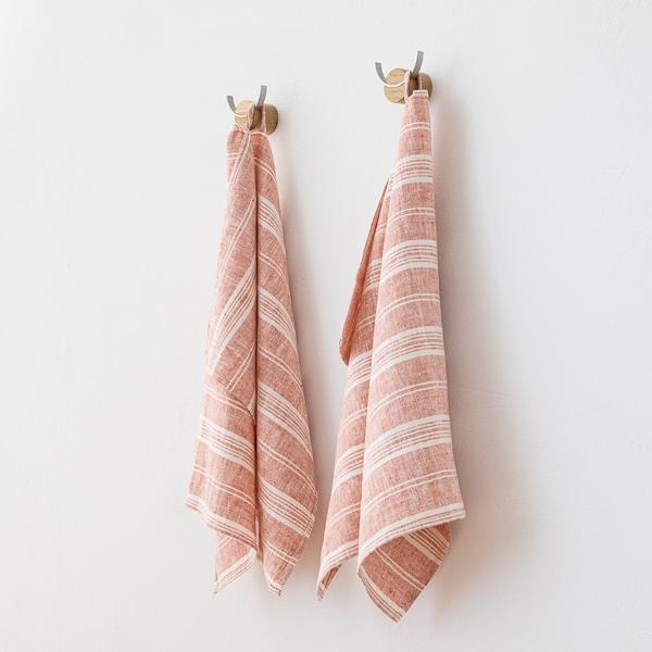 Linenme Set Of 2 Brick White Linen Tea Towels Multistripe