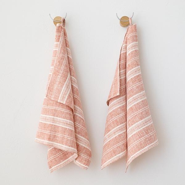 linenme Set of 2 Brick White Linen Tea Towels Multistripe