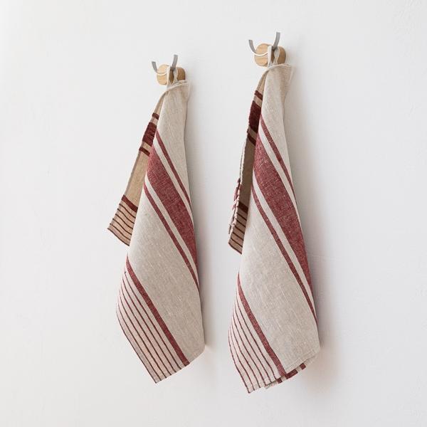 Linenme Set Of 2 Cherry Striped Linen Tea Towels Provence