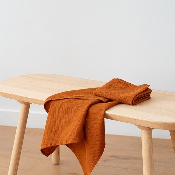 Linenme Set Of 2 Cinnamon Linen Waffle Hand Towels Washed