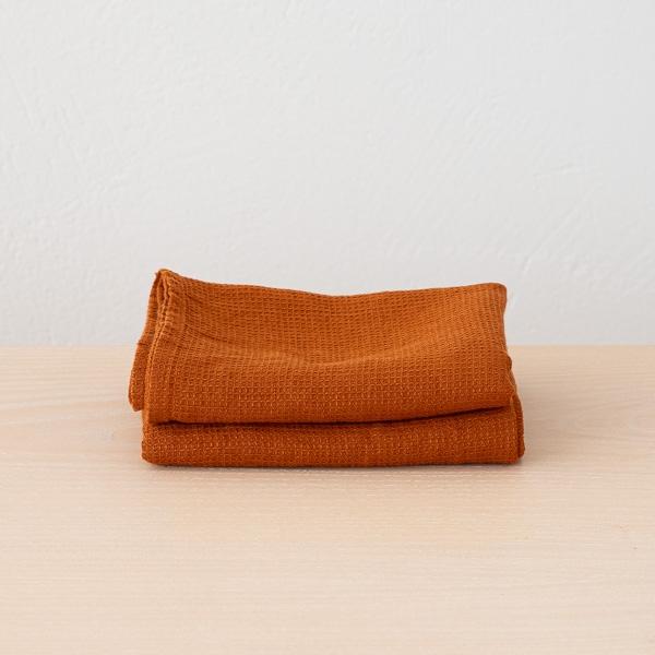 linenme Set of 2 Cinnamon Linen Waffle Hand Towels Washed