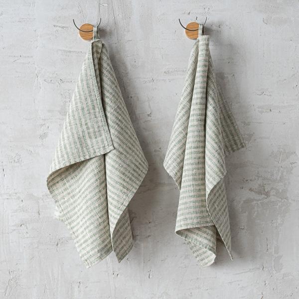 linenme Set of 2 Forest Green Natural Linen Tea Towels Brittany
