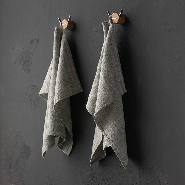 Linenme Set Of 2 Forest Green Natural Linen Tea Towels Multistripe