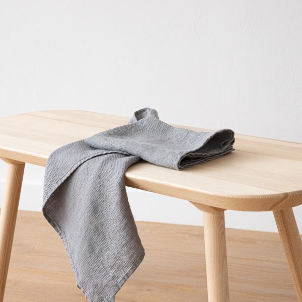 Linenme Set Of 2 Graphite Linen Waffle Hand Towels Washed
