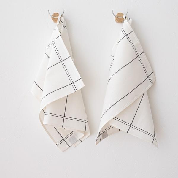 linenme Set of 2 Graphite Uno Linen Cotton Kitchen Towels Florence