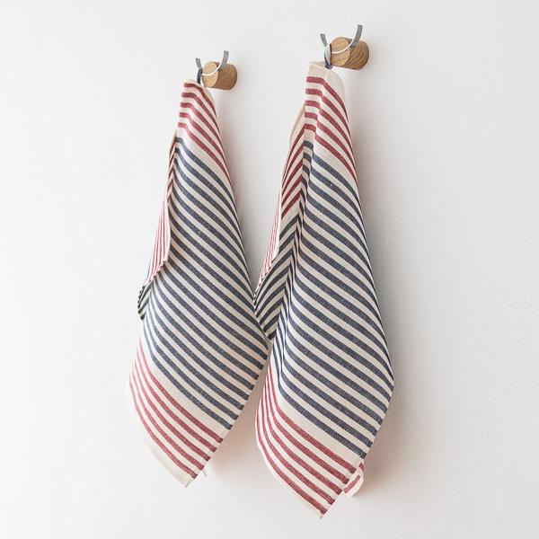 Linenme Set Of 2 Hand And Guest Towels Navy And Red Linen Twill
