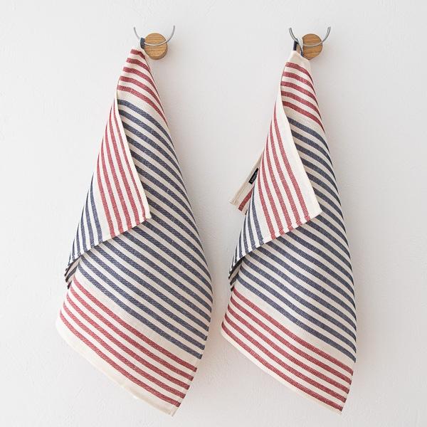 linenme Set of 2 Hand and Guest Towels Navy and Red Linen Twill