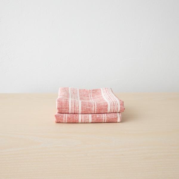 Linenme Set Of 2 Hand And Guest Towels Red White Linen Multistripe