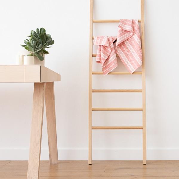 Linenme Set Of 2 Hand And Guest Towels Red White Linen Multistripe