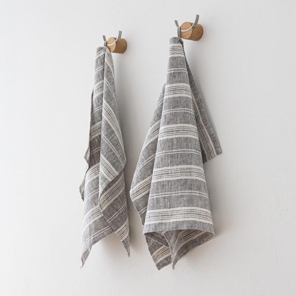 Linenme Set Of 2 Hand Towels Graphite Multistripe Linen