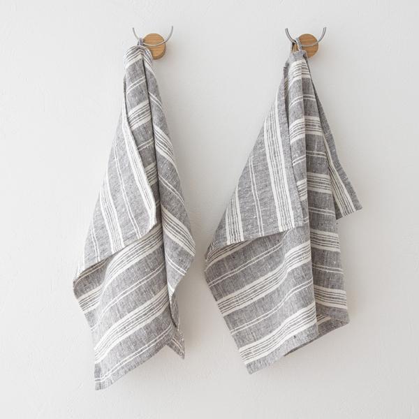 linenme Set of 2 Hand Towels Graphite Multistripe Linen