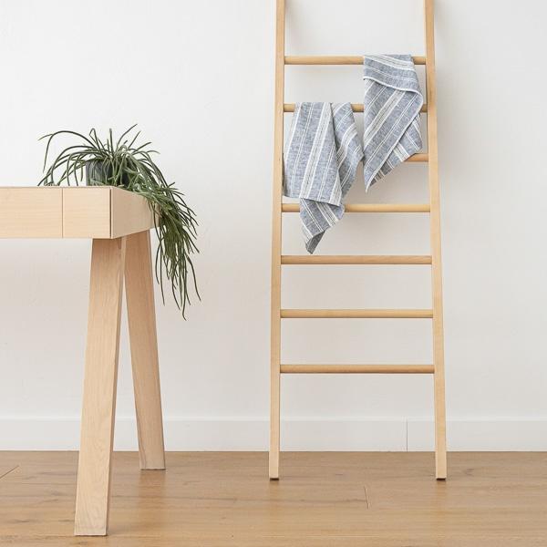 Linenme Set Of 2 Hand Towels Indigo White Linen Multistripe