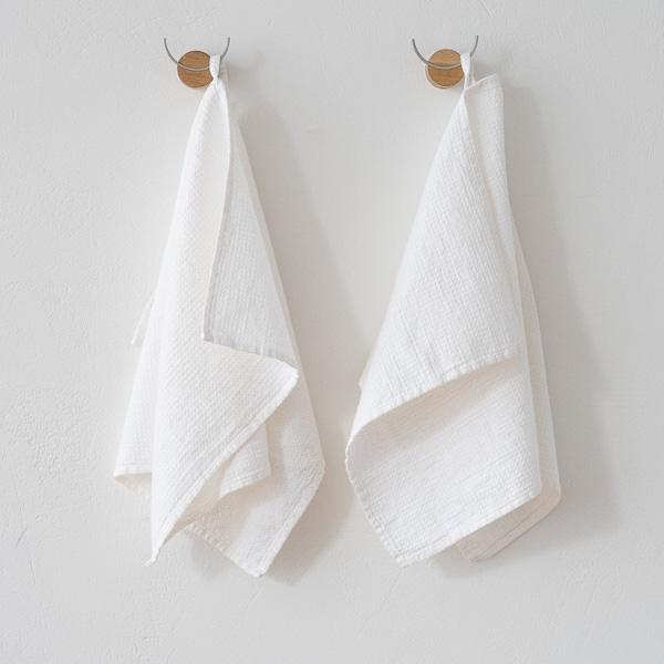 Linenme Set Of 2 Hand Towels White Linen Cotton Wafer