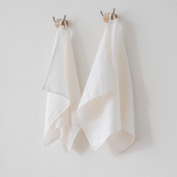 Linenme Set Of 2 Hand Towels White Linen Cotton Wafer