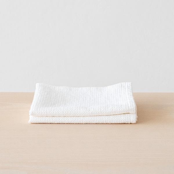 linenme Set of 2 Hand Towels White Linen Cotton Wafer