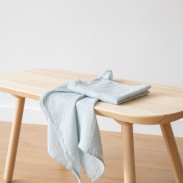 Linenme Set Of 2 Ice Blue Linen Waffle Hand Towels Washed