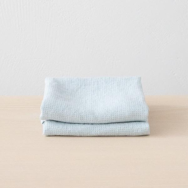 linenme Set of 2 Ice Blue Linen Waffle Hand Towels Washed