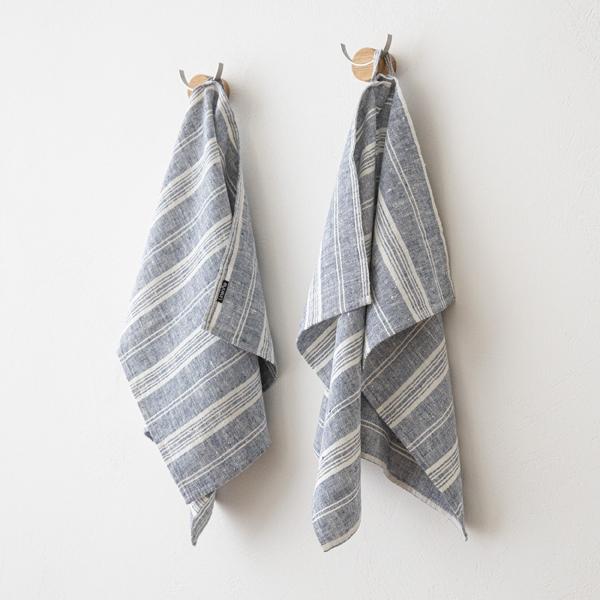 Linenme Set Of 2 Indigo Linen Tea Towels Multistripe