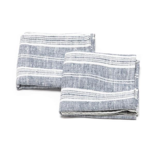 Linenme Set Of 2 Indigo Linen Tea Towels Multistripe
