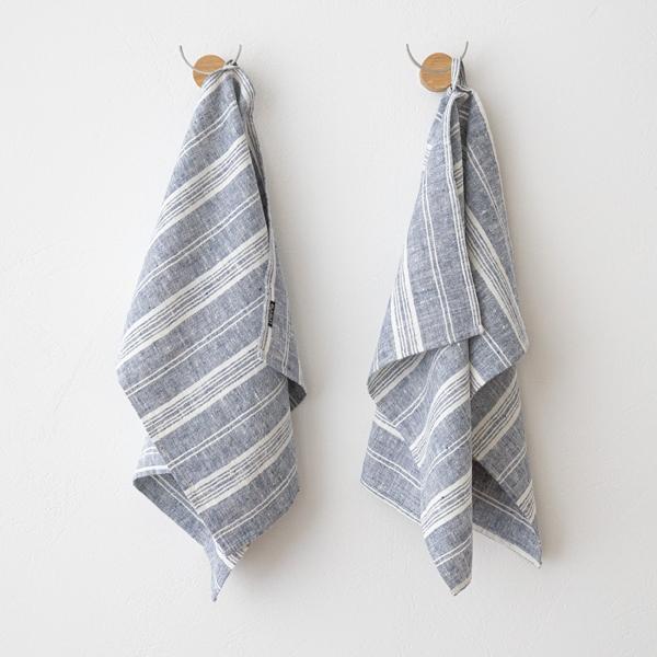 linenme Set of 2 Indigo Linen Tea Towels Multistripe