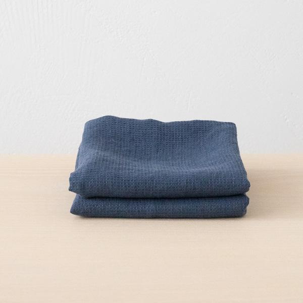 linenme Set of 2 Indigo Linen Waffle Hand Towels Washed