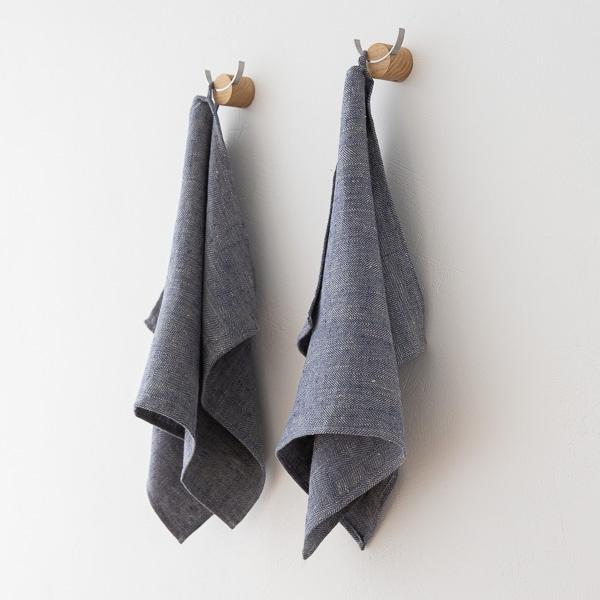 Linenme Set Of 2 Indigo Natural Linen Hand Towels Chevron