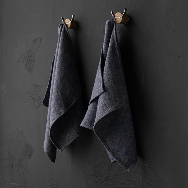 Linenme Set Of 2 Indigo Natural Linen Tea Towels Chevron