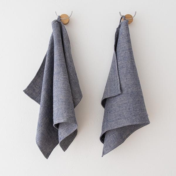 Linenme Set Of 2 Indigo Natural Linen Tea Towels Chevron