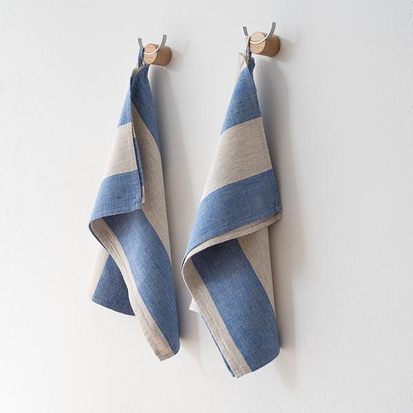 Linenme Set Of 2 Linen Hand Towels Blue Natural Venice