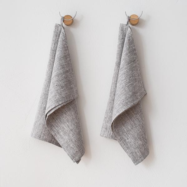 linenme Set of 2 Linen Hand Towels Graphite Francesca