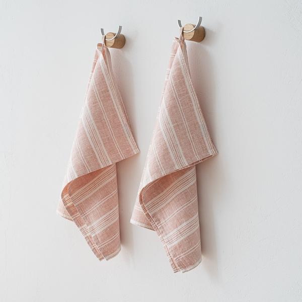 Linenme Set Of 2 Linen Hand Towels Rosa Multistripe