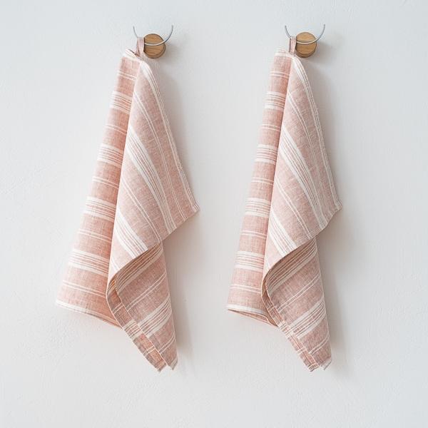 linenme Set of 2 Linen Hand Towels Rosa Multistripe