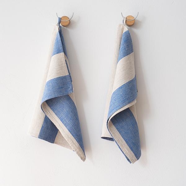linenme Set of 2 Linen Tea Towels Blue Natural Venice
