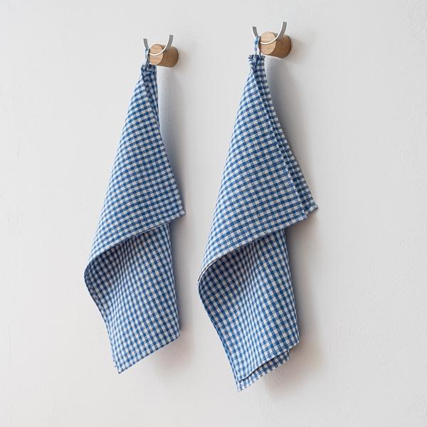 Linenme Set Of 2 Linen Tea Towels Blue Small Gingham