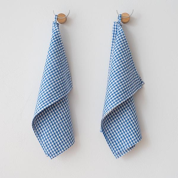 linenme Set of 2 Linen Tea Towels Blue Small Gingham