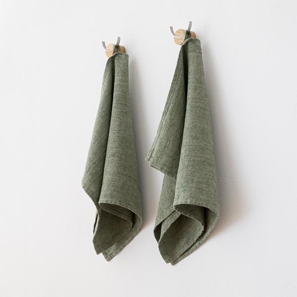 Linenme Set Of 2 Linen Tea Towels Forest Green Chevron